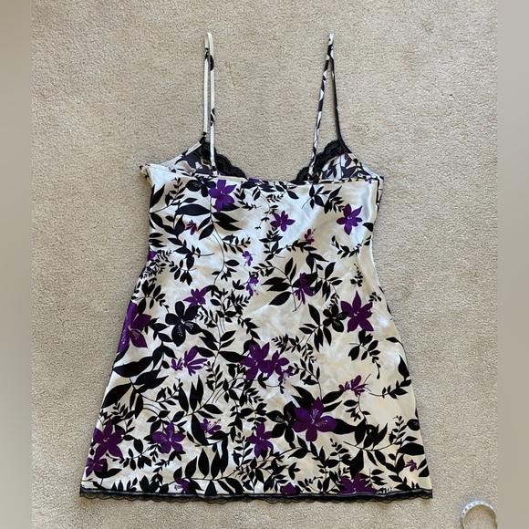 APT. 9 Floral Satin Babydoll Slip Dress Nightgown Size Large Y2K Lace Bow - Picture 5 of 10